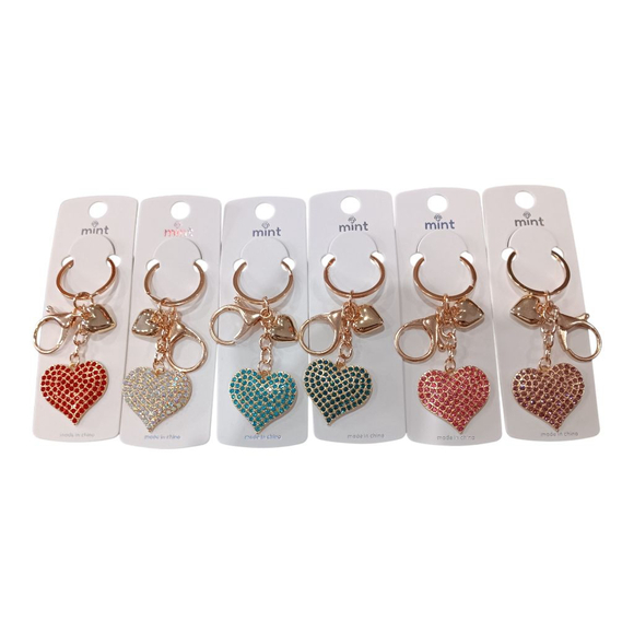 SET Of 6! Dazzling Rhinestone Heart Keychain Purse Charm Gold Tone - Picture 13 of 15